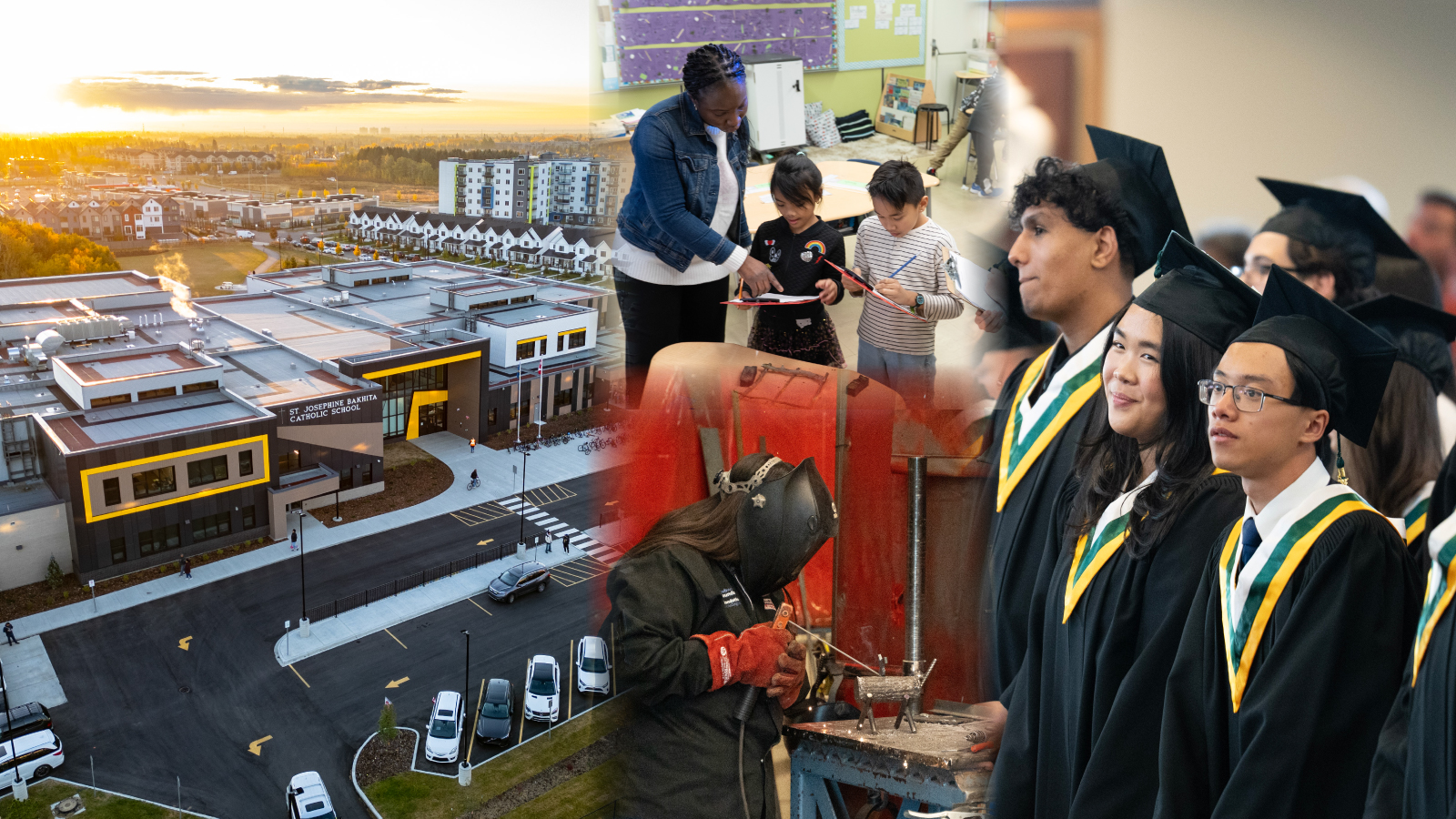 Photo collage of ECSD students, buildings and programs