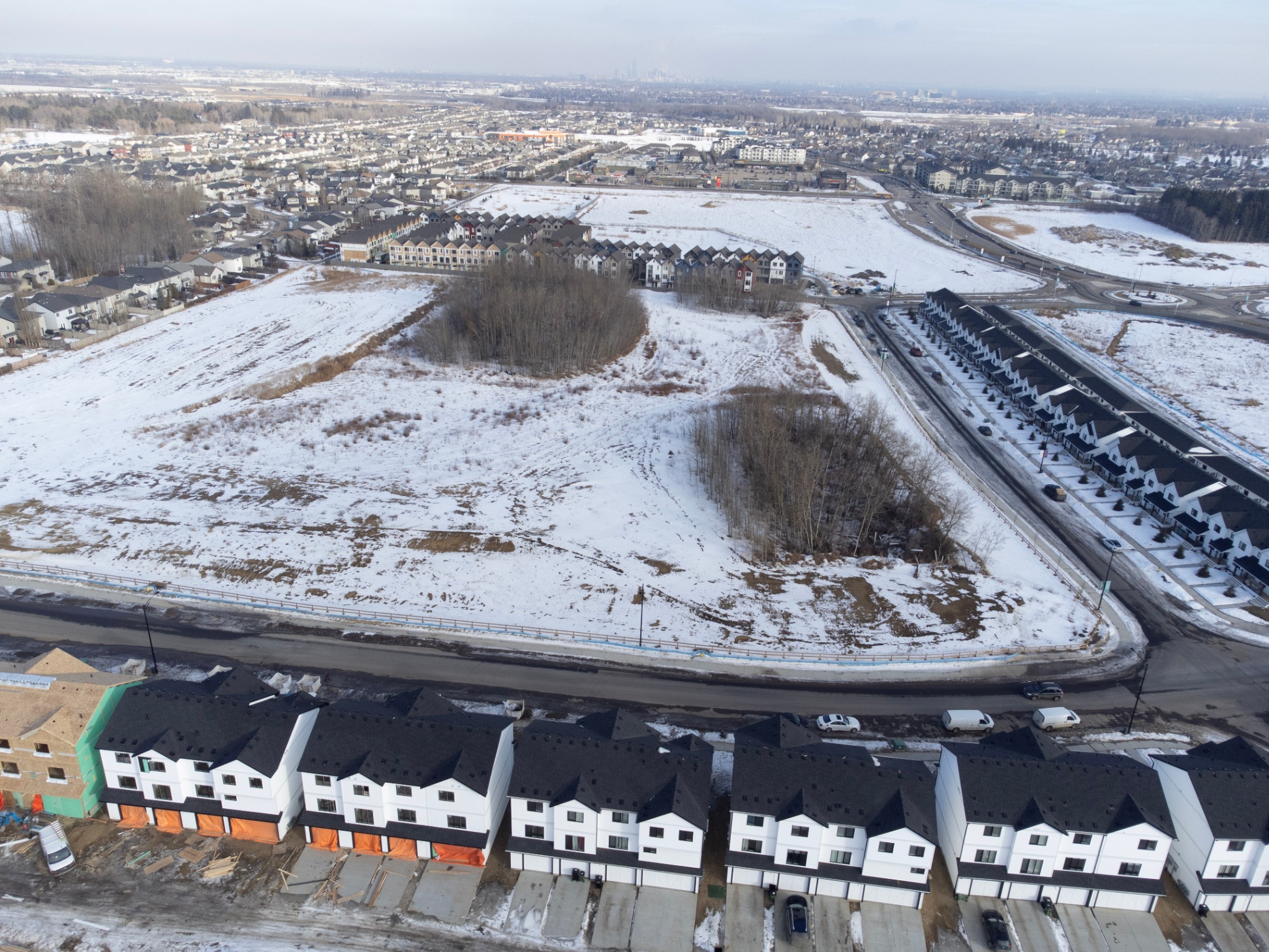 aerial view of the land where St. Josephine Bakhita Catholic Elementary/Junior High School will be built in the Lewis Farms/Secord neighbourhood.