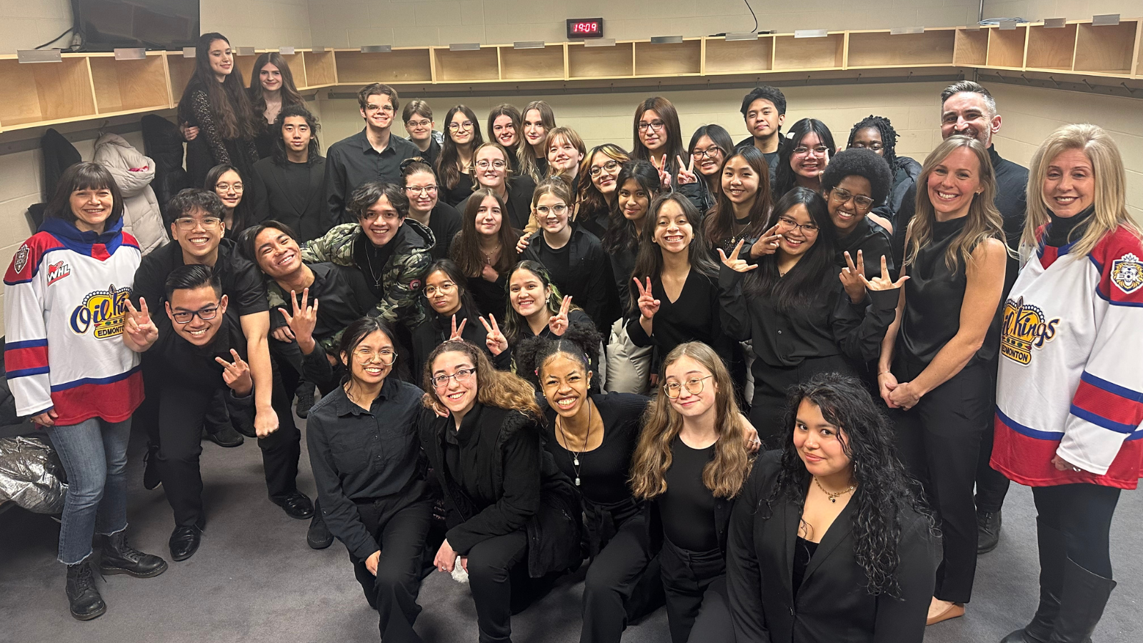 Chair Palazzo and Chief Superintendent Anderson with a group of student performers