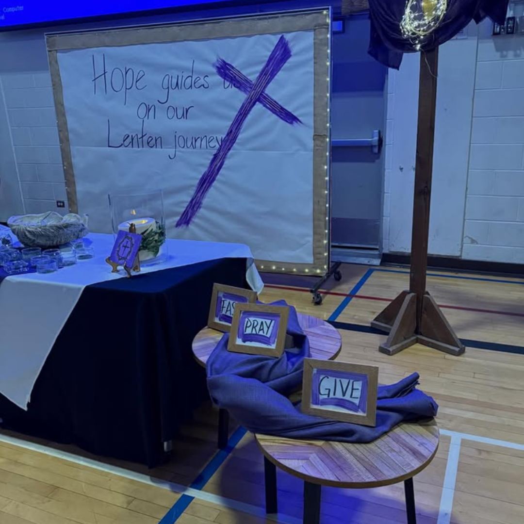 Lenten items in a gymnasium