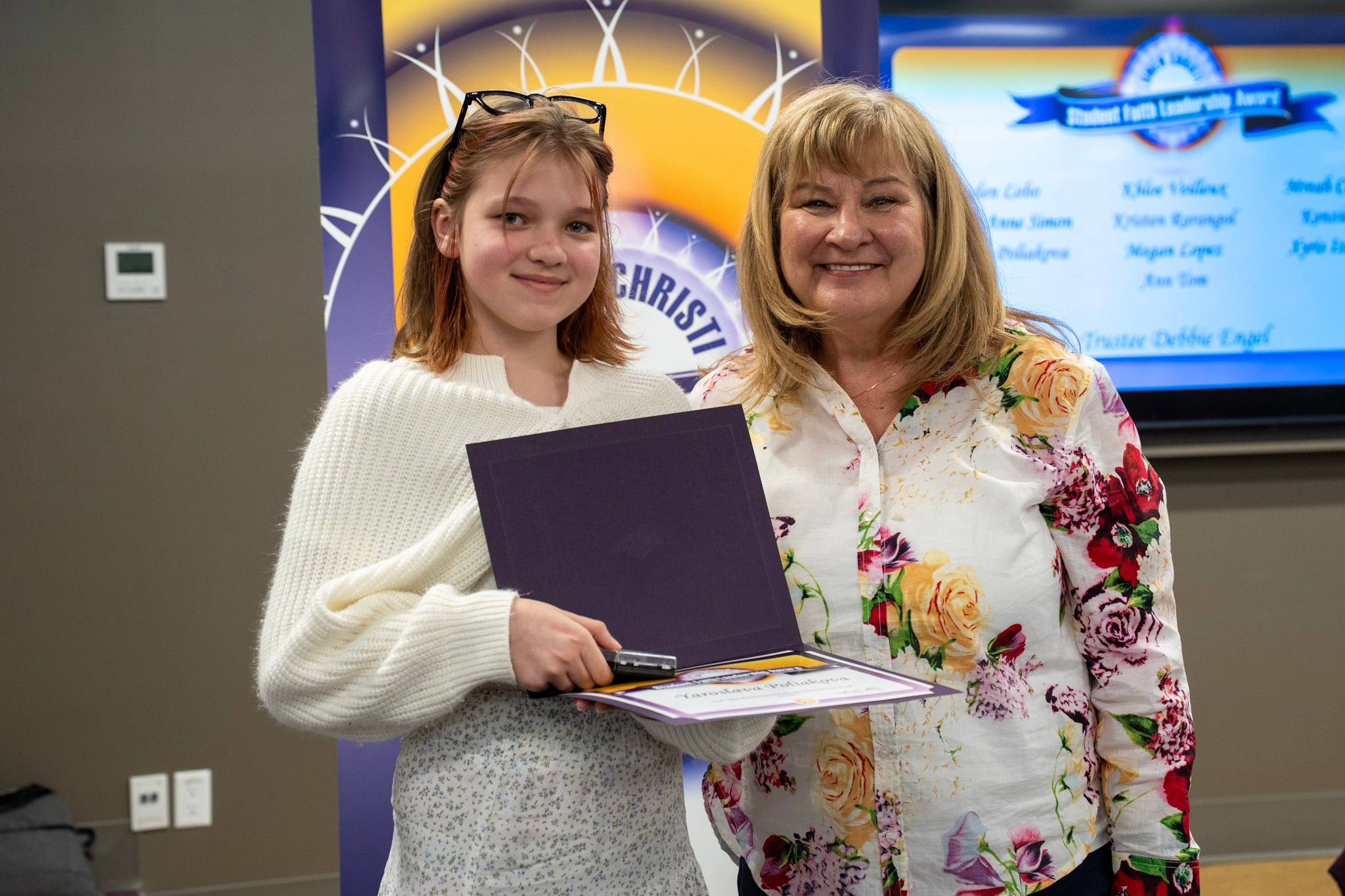 Trustee Debbie Engel with Student Faith Leadership Recipient 