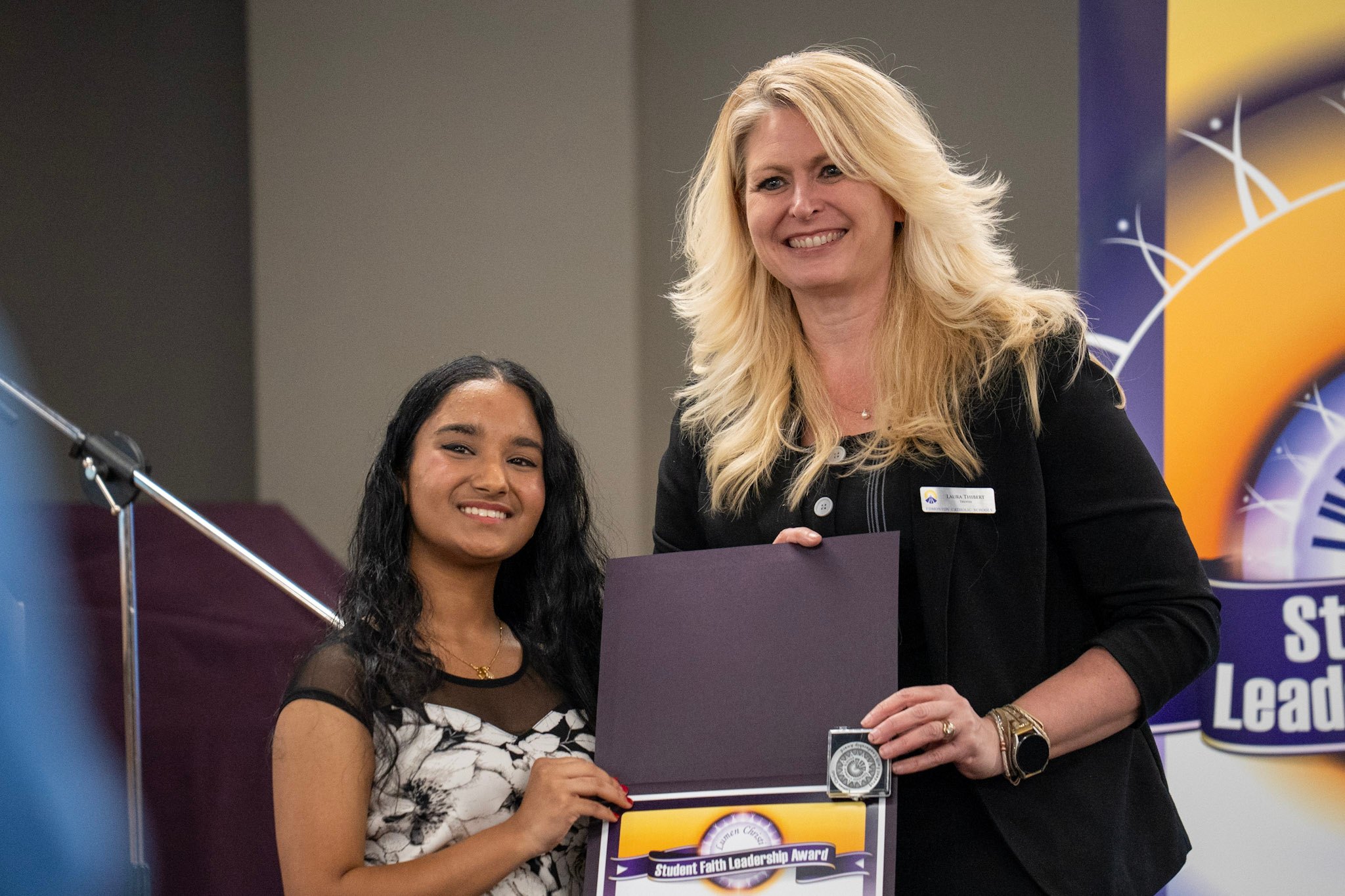 Trustee Laura Thibert with Student Faith Leadership Recipient 