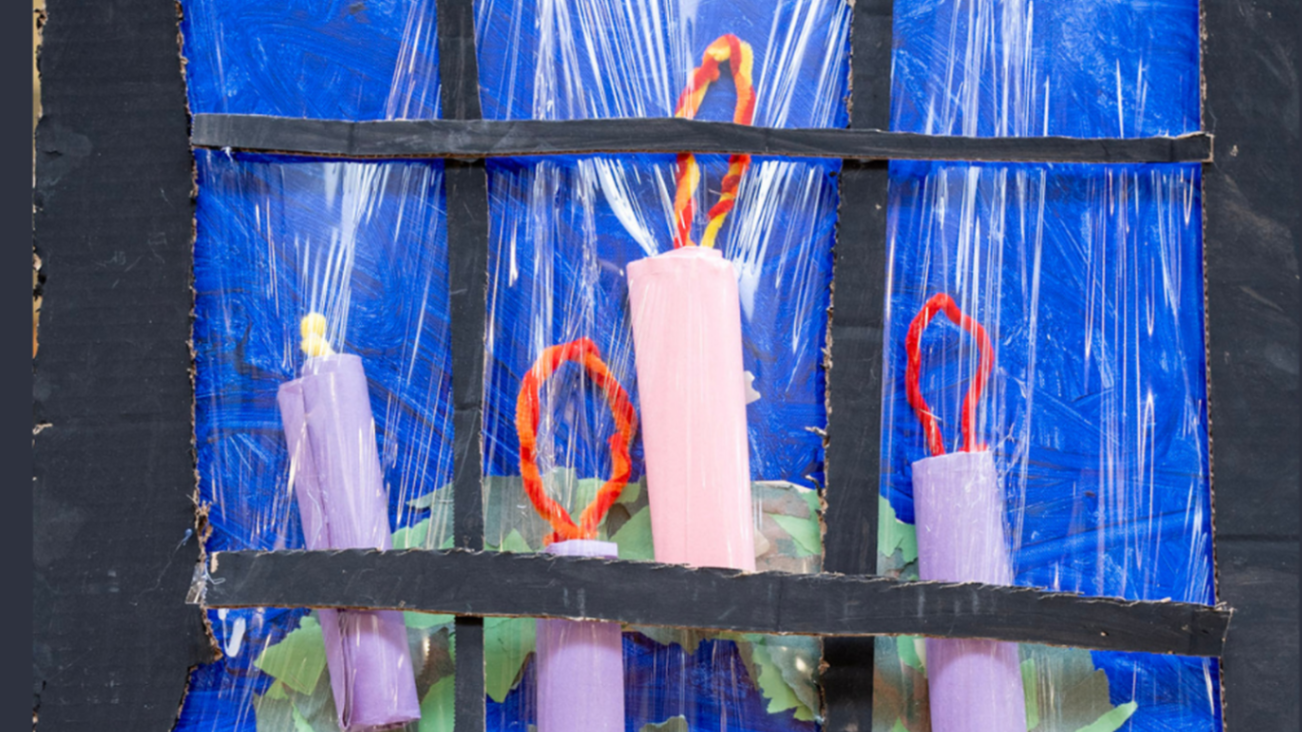 Student Artwork 2024 Advent wreath through a window