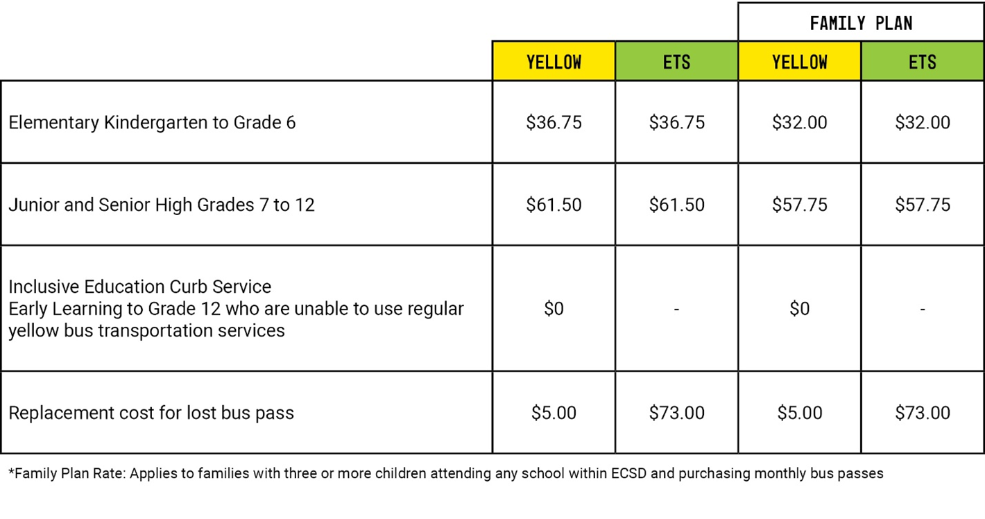 Student Transportation Fee Schedule Edmonton Catholic Schools