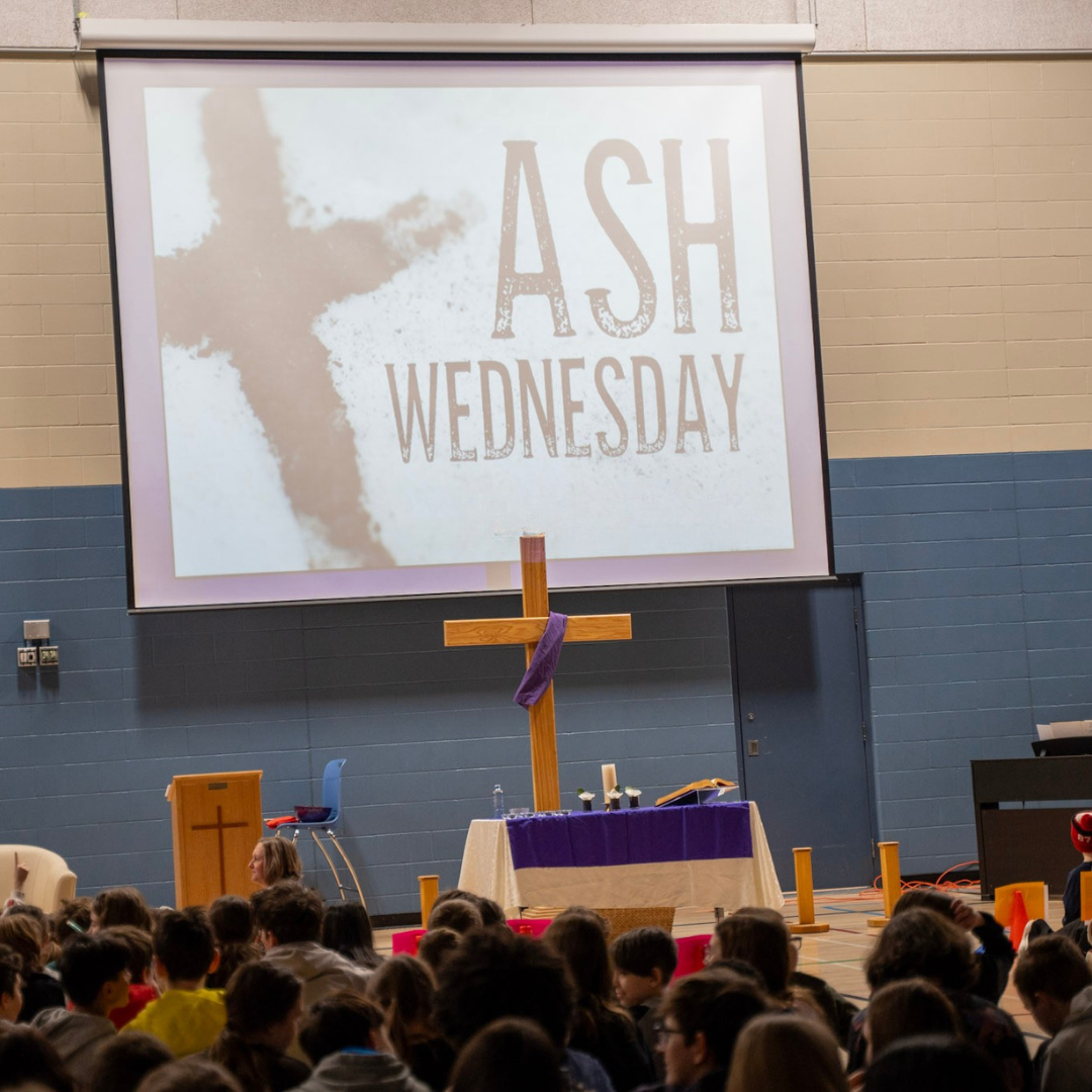 Ash Wednesday Image projected on a screen in the gym