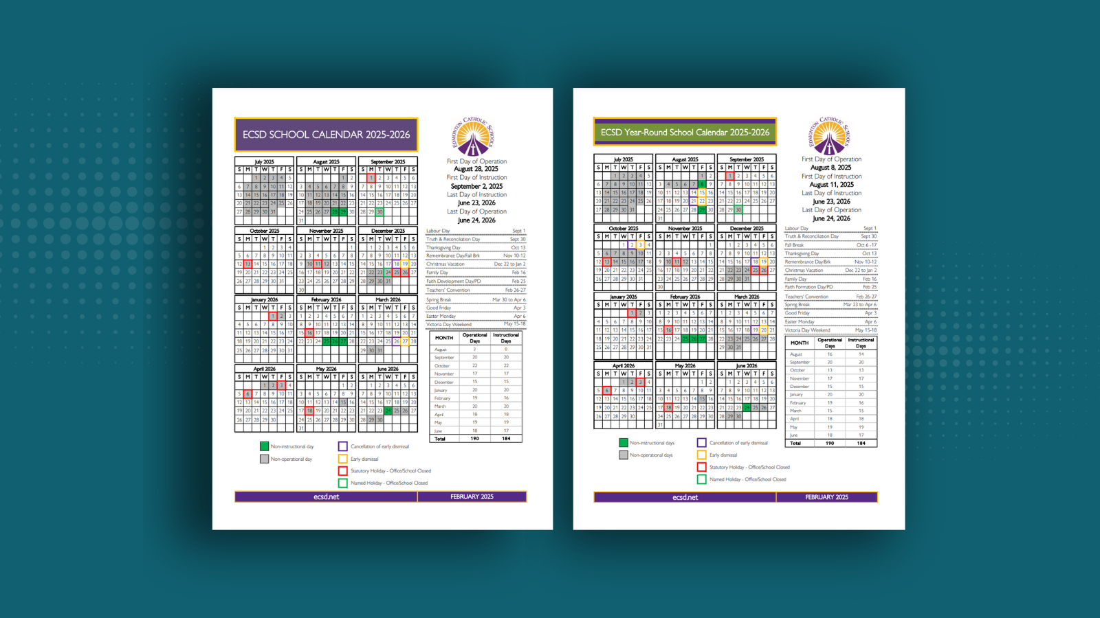 Update to 2025-2026 ECSD School Year Calendars