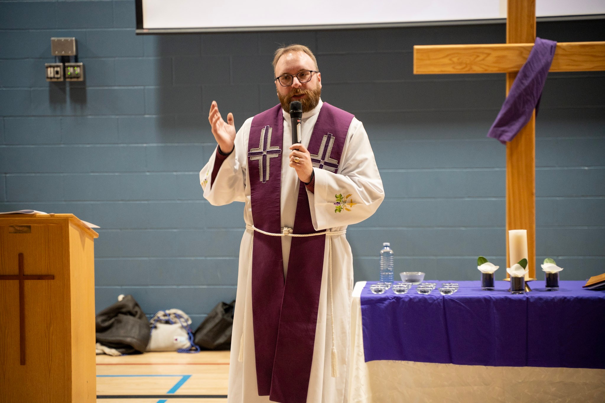 Father Roger sharing his homily at school mass