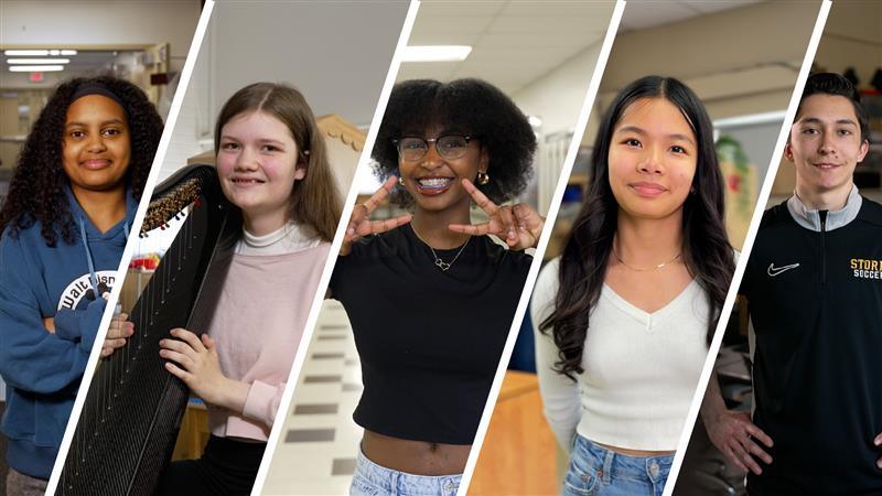 Photo collage of five students