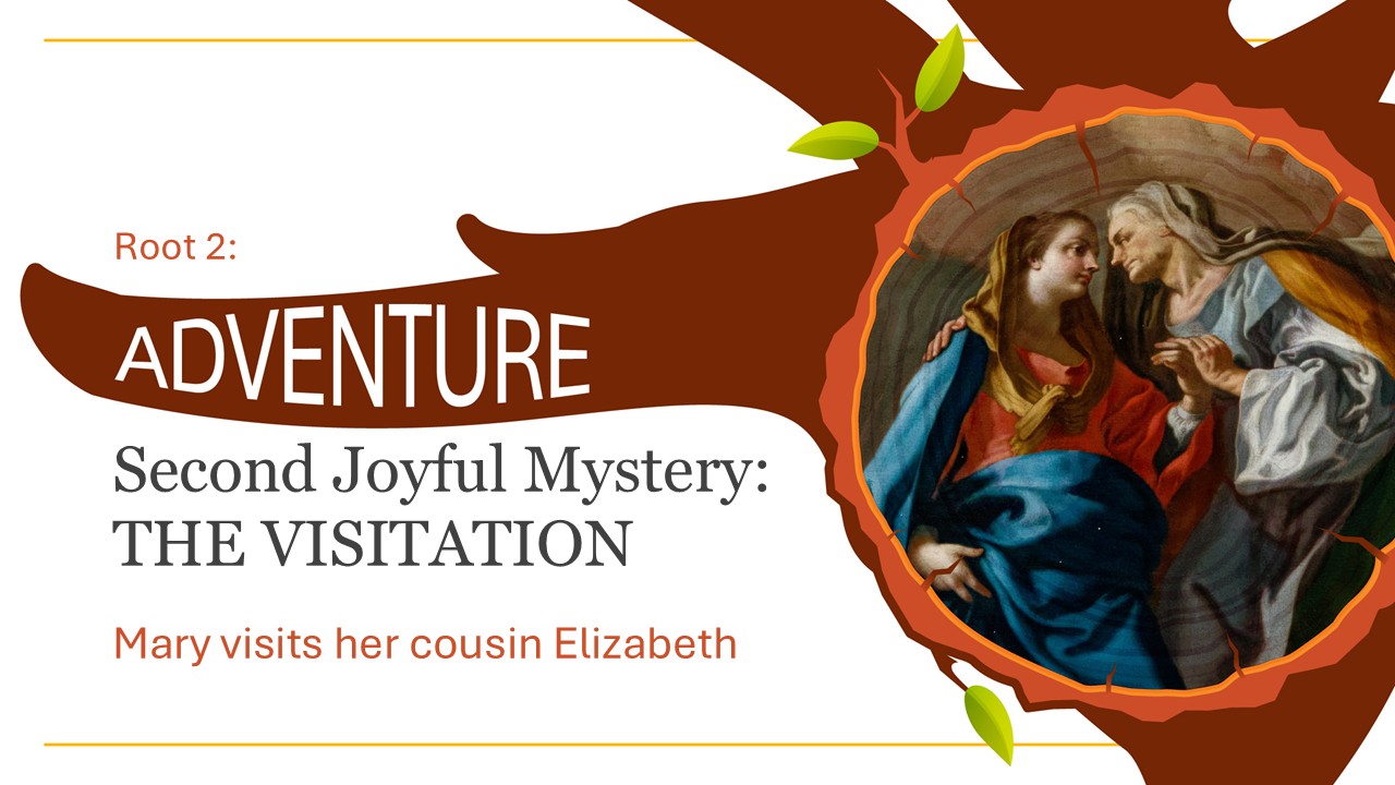 Mary visits Elizabeth, representing Adventure and the Visitation.