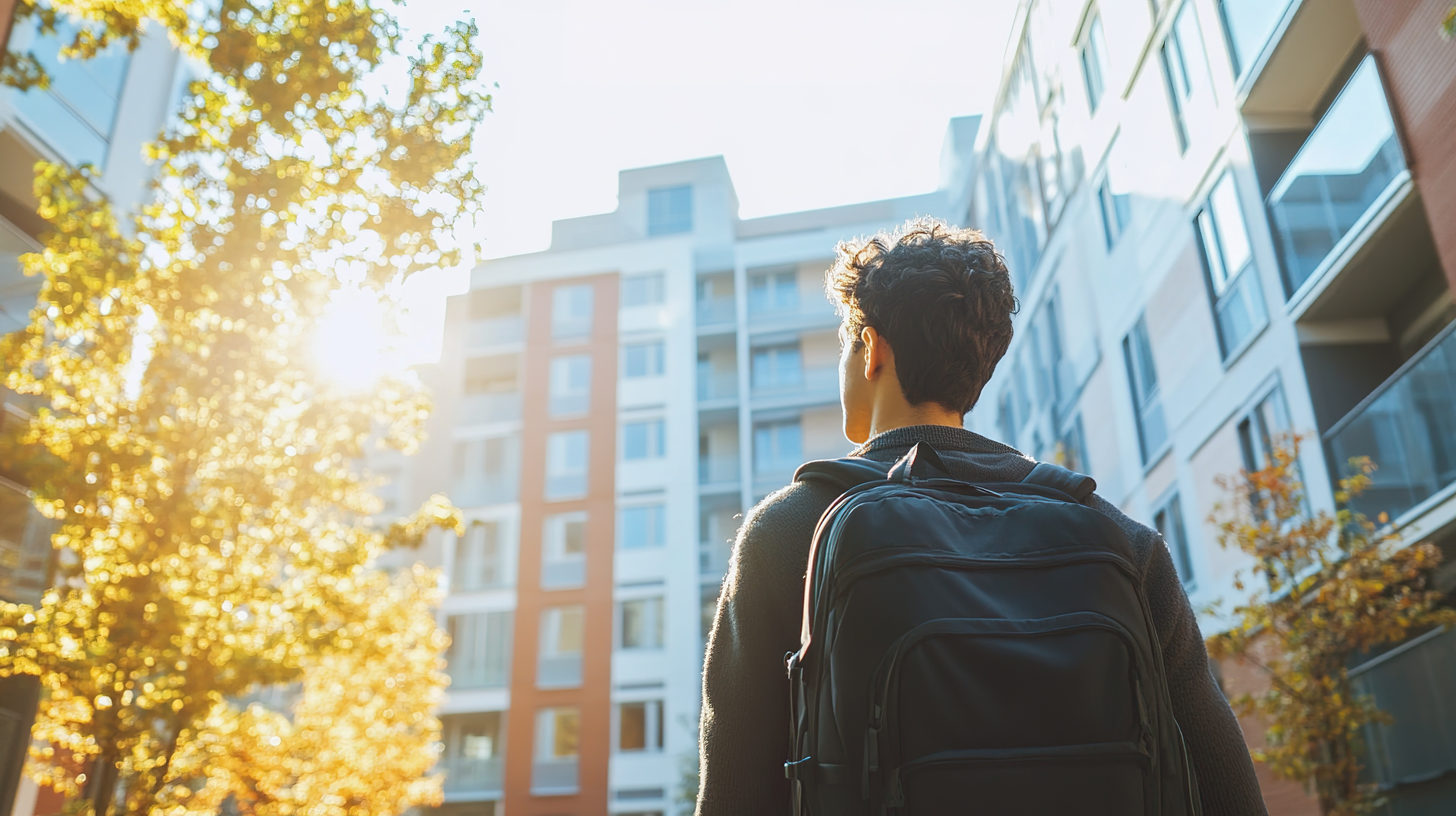Student looking towards a building