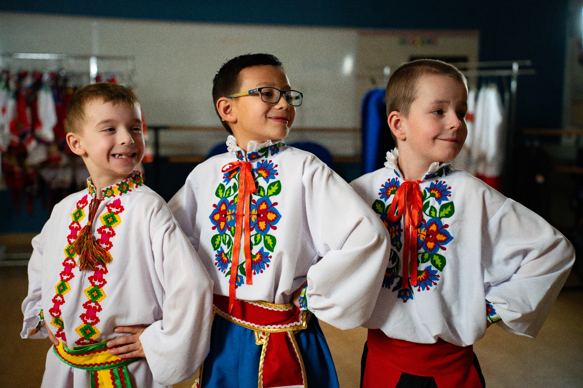 Three male ukrainian dancers in costume