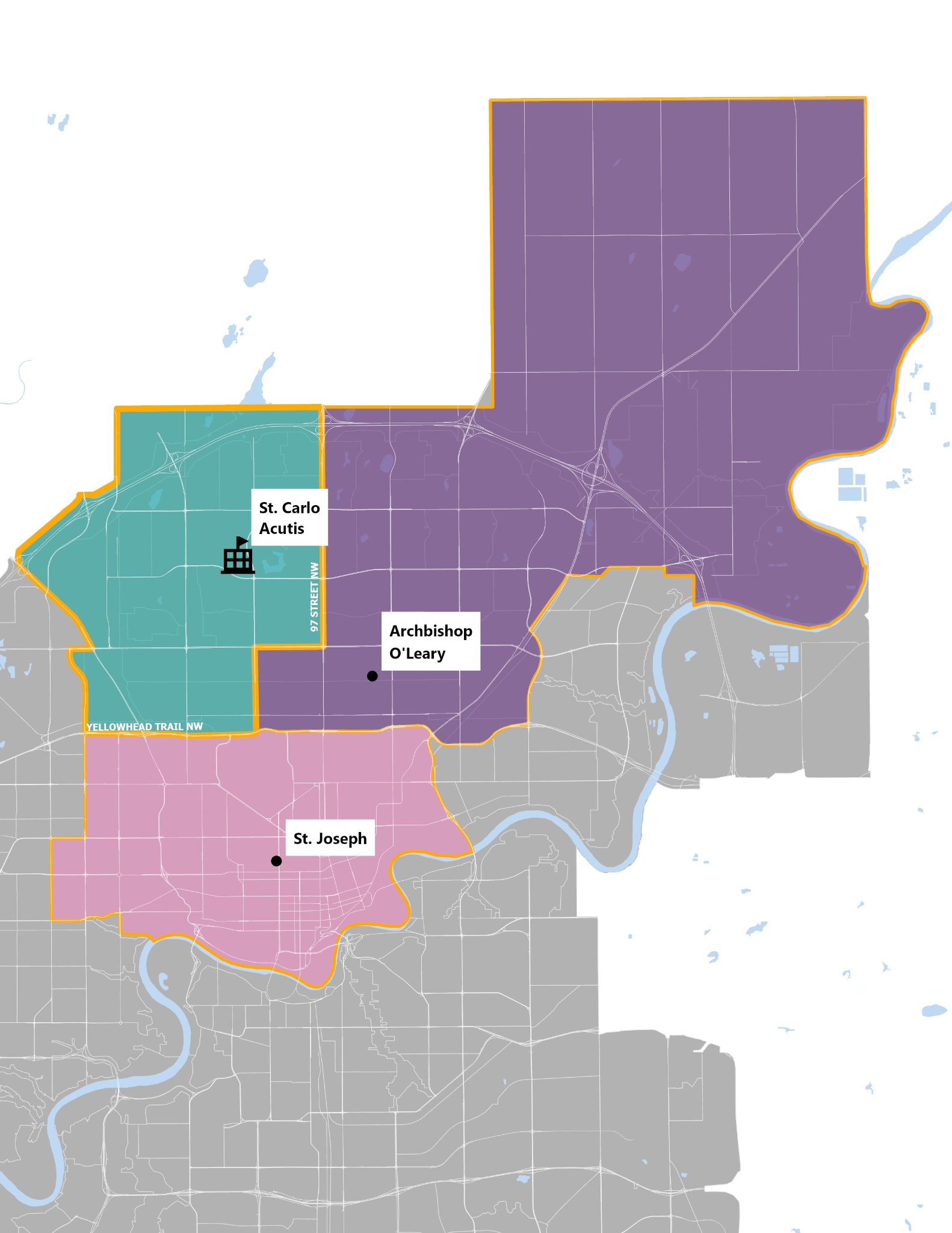 Proposed Attendance Maps for St. Carlo Acutis, Archbishop O'Leary, and St. Joseph